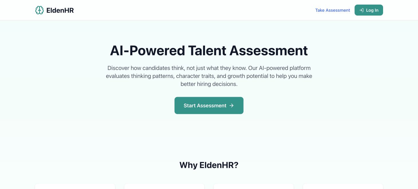 EldenHR’s AI-powered talent assessment landing page